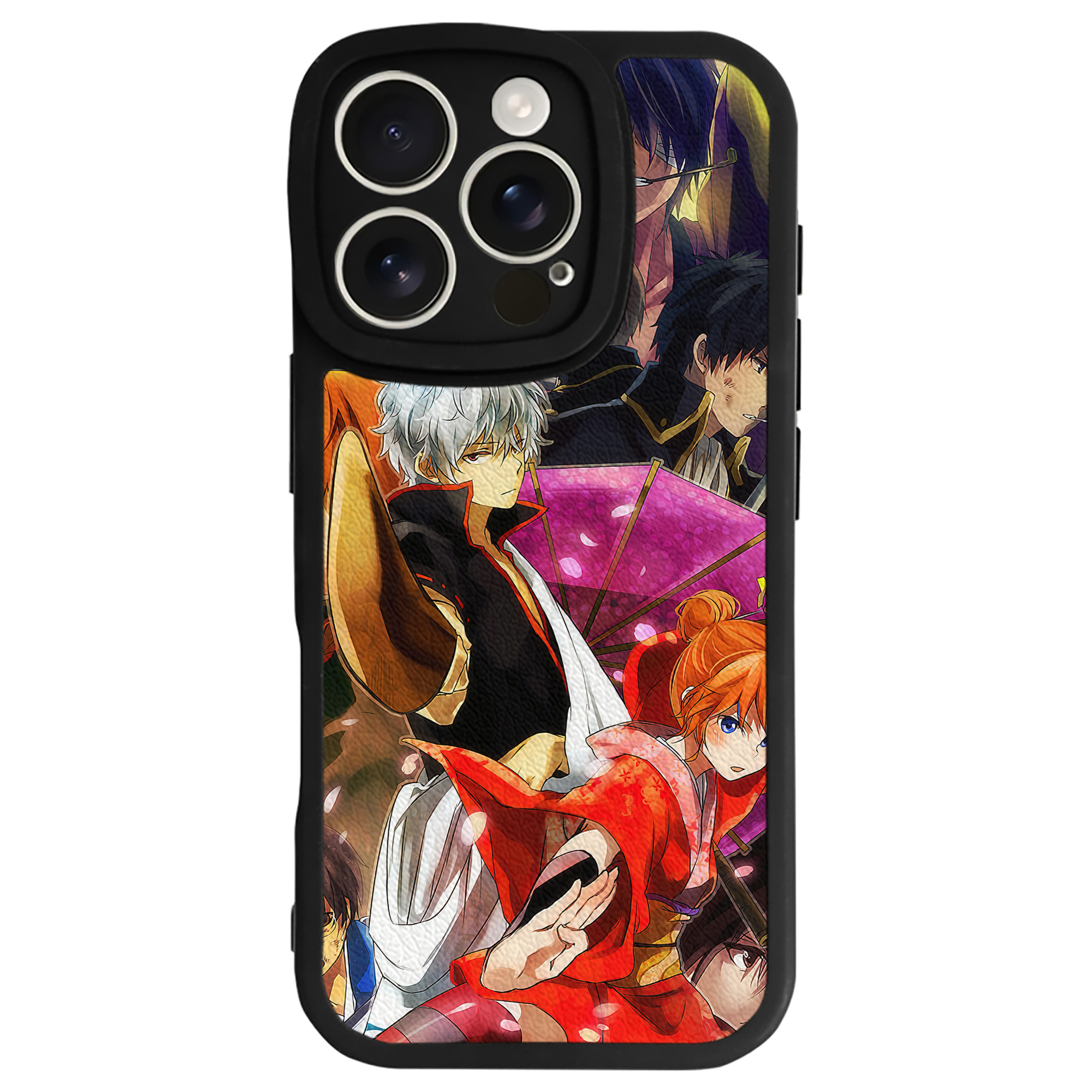 （画像用） ぎんたま 坂田銀時（さかたぎんとき） 神楽 志村新八（しむら しんぱち） GINTAMA Sakata Gintoki Kagura Shimura Shinpachi 【iPhone 16シリーズ対応】シリコンスマホケース（レザー調） 材質：シリコン